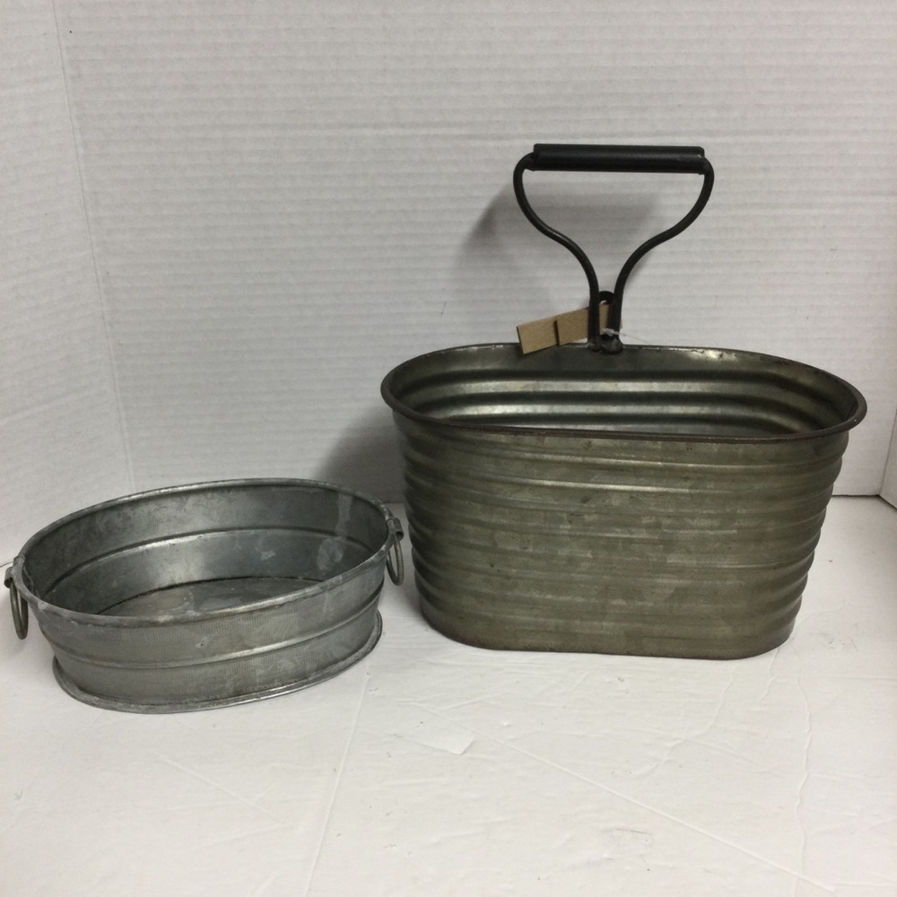 Hobby Lobby 2 Galvanized Metal Wall Hanging Oval Shape Bucket NWT Oval Metal